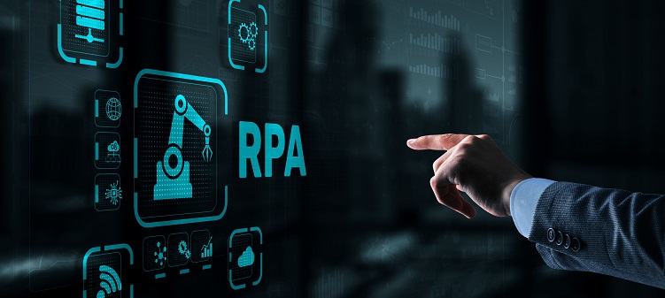 RPA Robotic Process Automation system. Big data and business concept